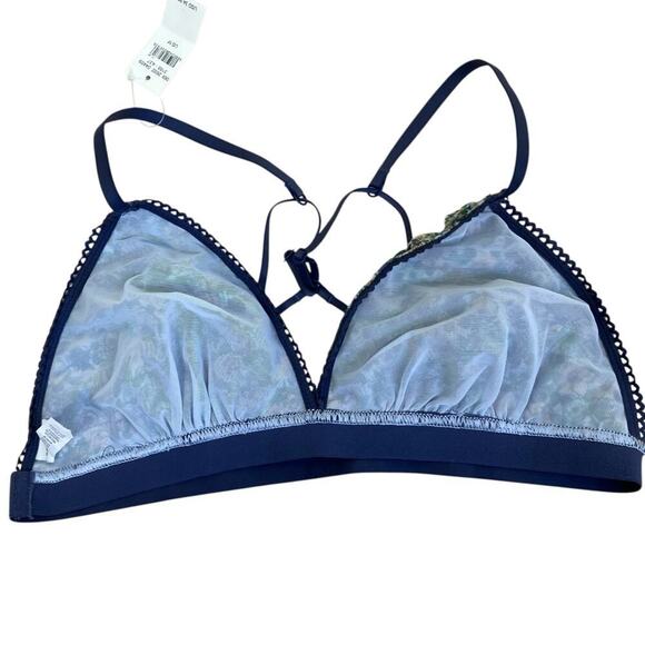 Aerie Sz M Mesh Ruffle Strappy Triangle Bralette Blue Green Floral NWT - Picture 11 of 14